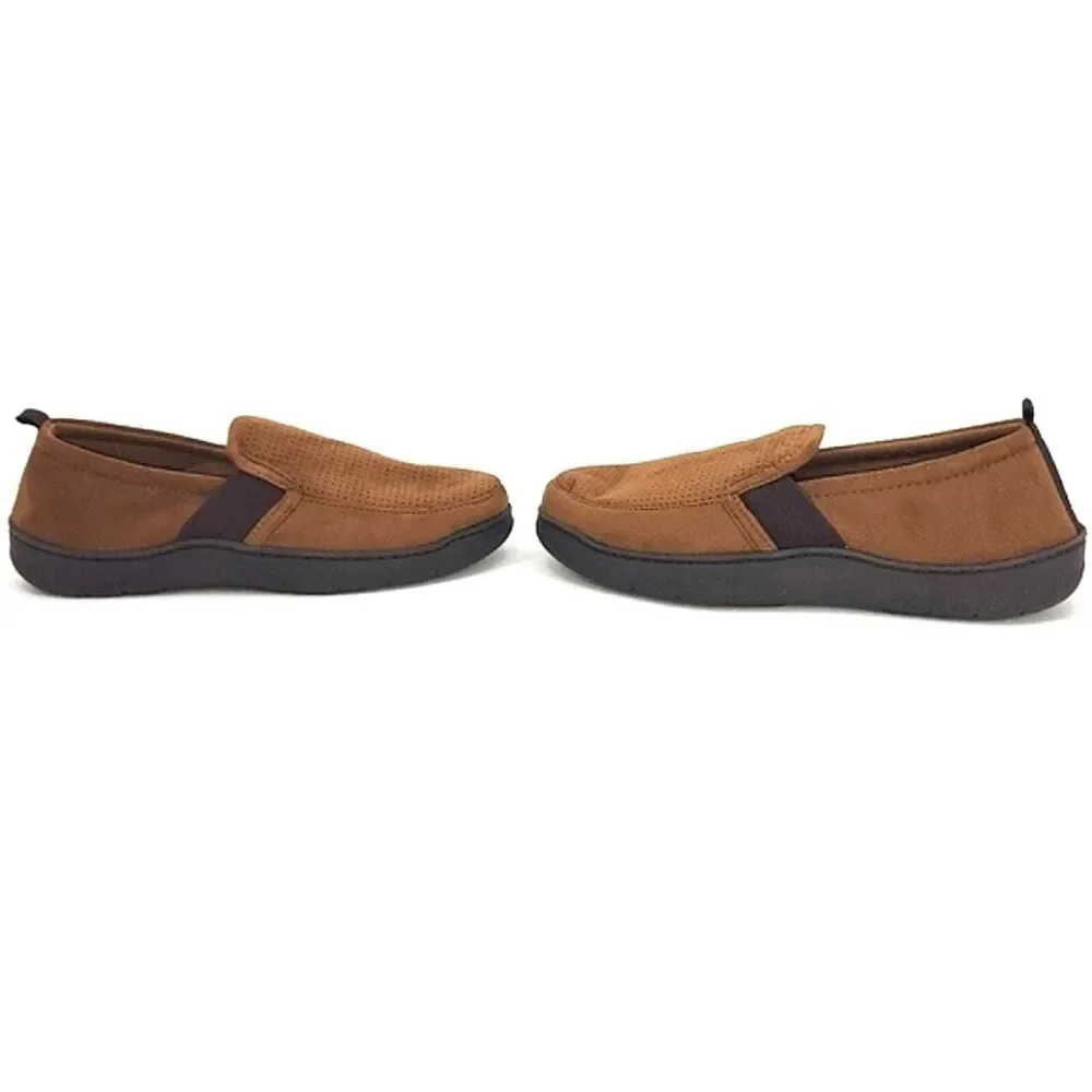 Dearfoams Gel Infused Memory Foam Slippers Brown Faux Suede Men Medium Size 9-10